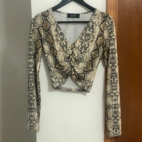 AKIRA Tops - AKIRA Beige and Black Snakeskin Top